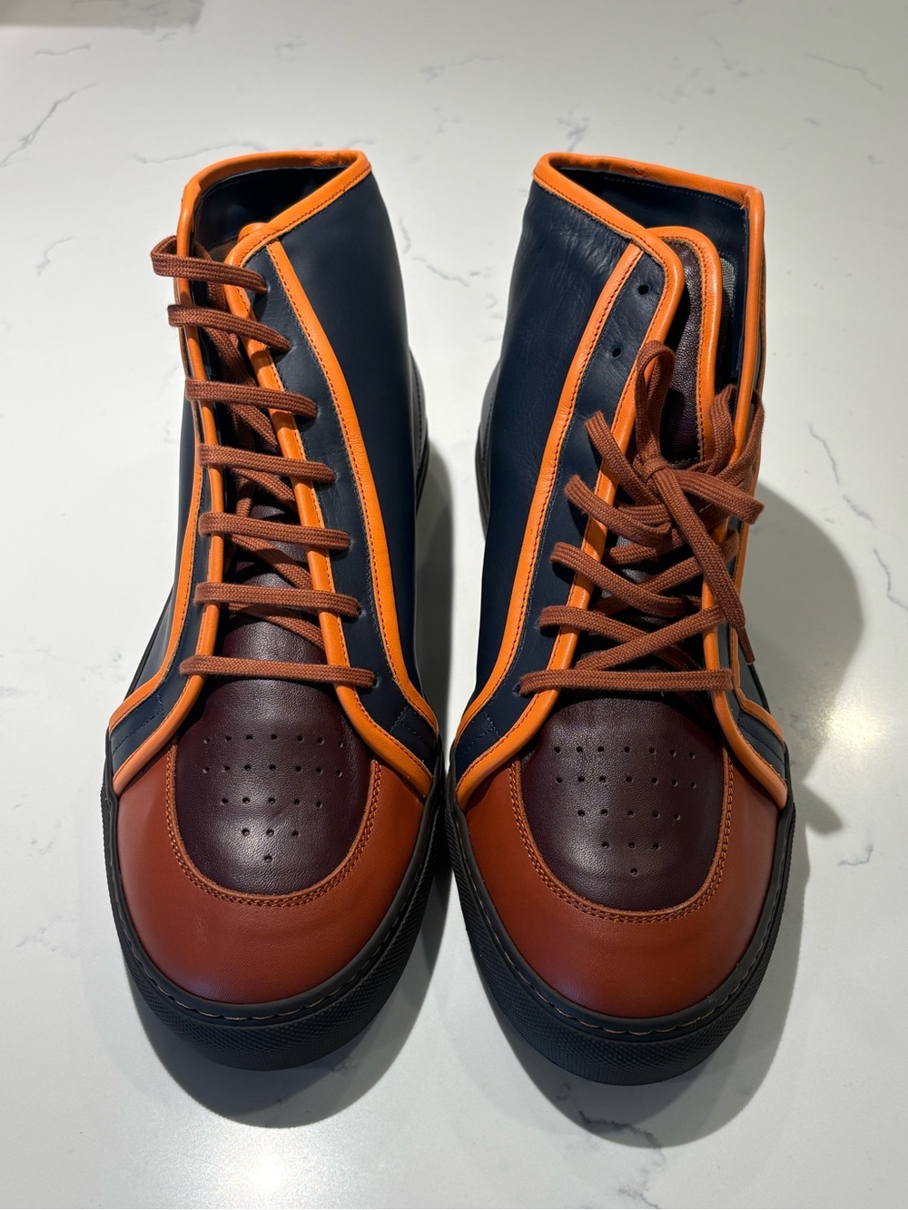 Ambitious Fox Men's High-Top Leather Sneakers in Navy & Orange